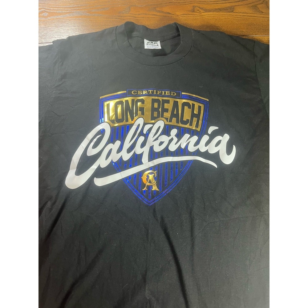 Vintage Certified Long Beach California Shirt Men's Large Black Short Sleeves